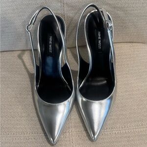 Nine West Metallic Silver Heels